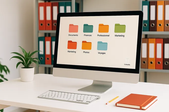 Ordinateur avec des dossiers organisés